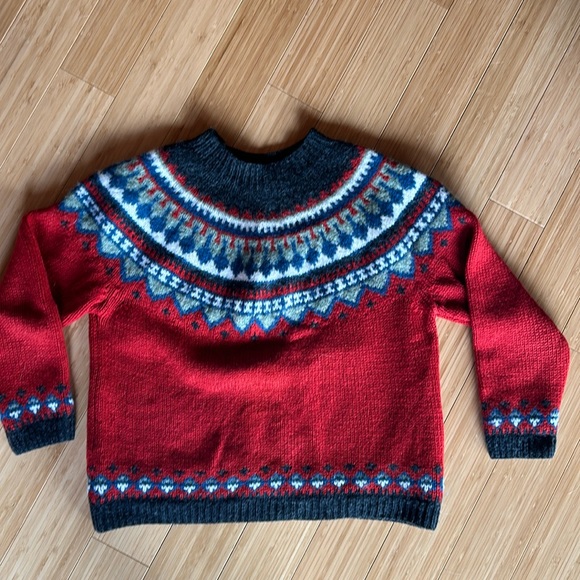 Eddie Bauer 100% wool fair isles sweater, red, Medium petite - Picture 1 of 3